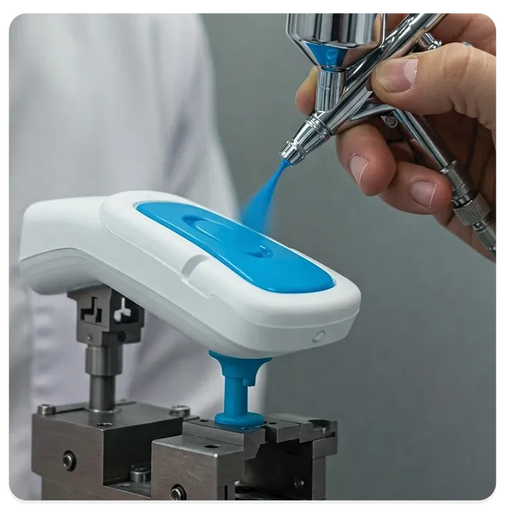 Surface treatment being applied to a precision plastic component
