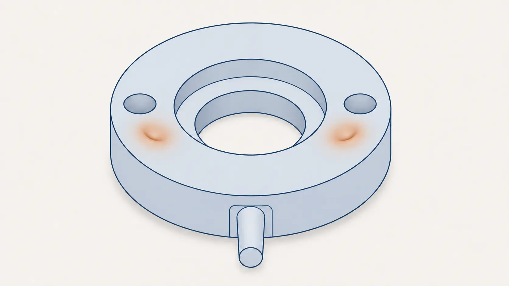 Shallow sink mark visible above a rib on an injection-moulded plastic part.