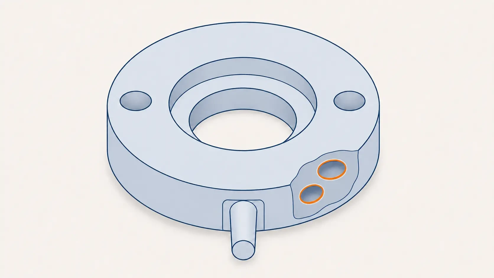 Sectioned plastic component showing an internal void within a thick area.