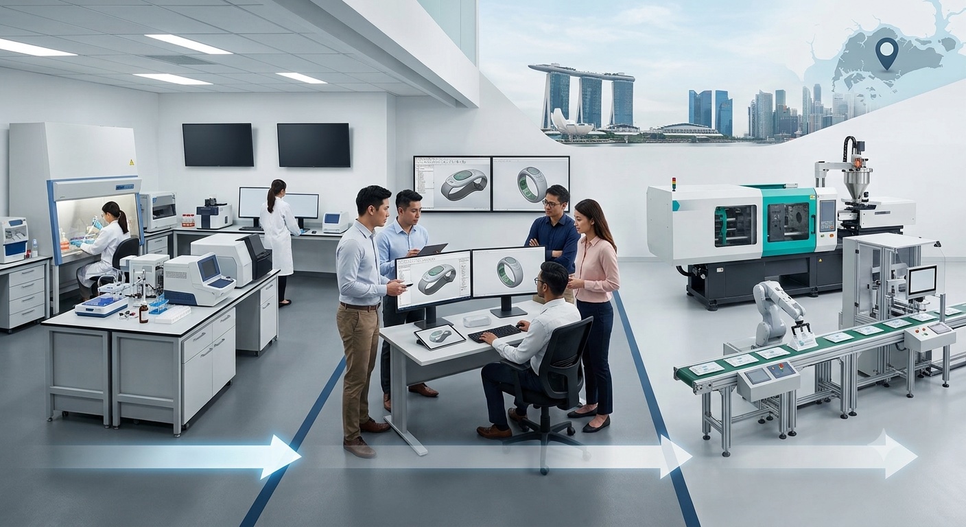 Singapore MedTech ecosystem connecting biomedical research, medical-device development and precision manufacturing.