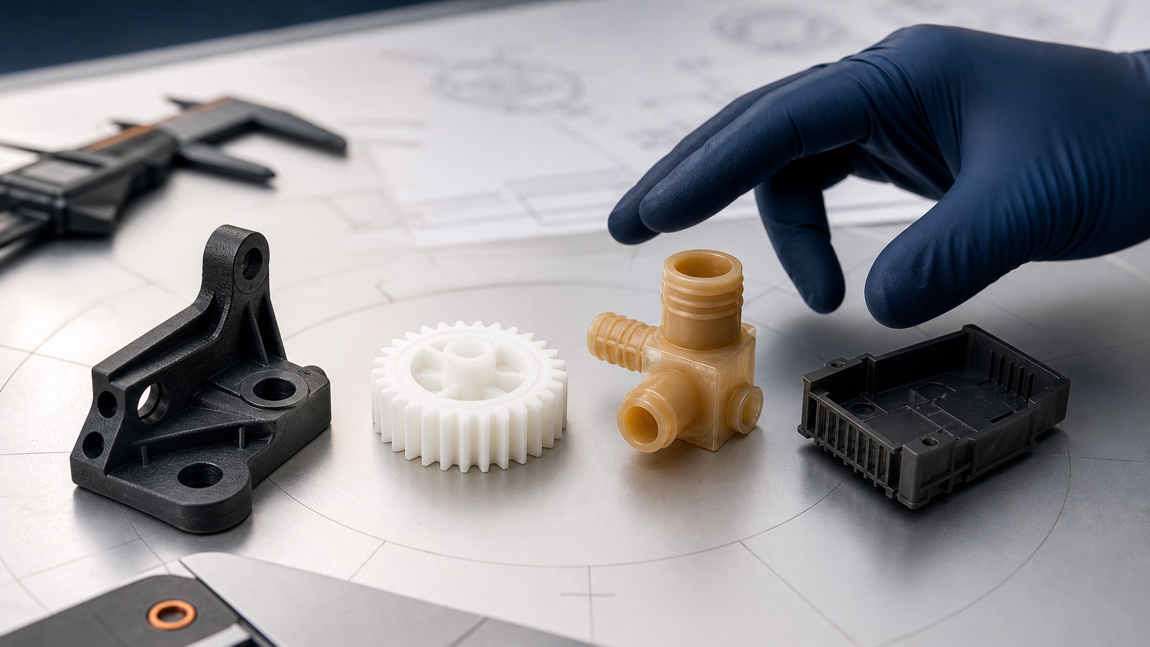 Common engineering thermoplastics including PA, POM, PEEK and LCP serve distinct performance requirements in precision injection moulding